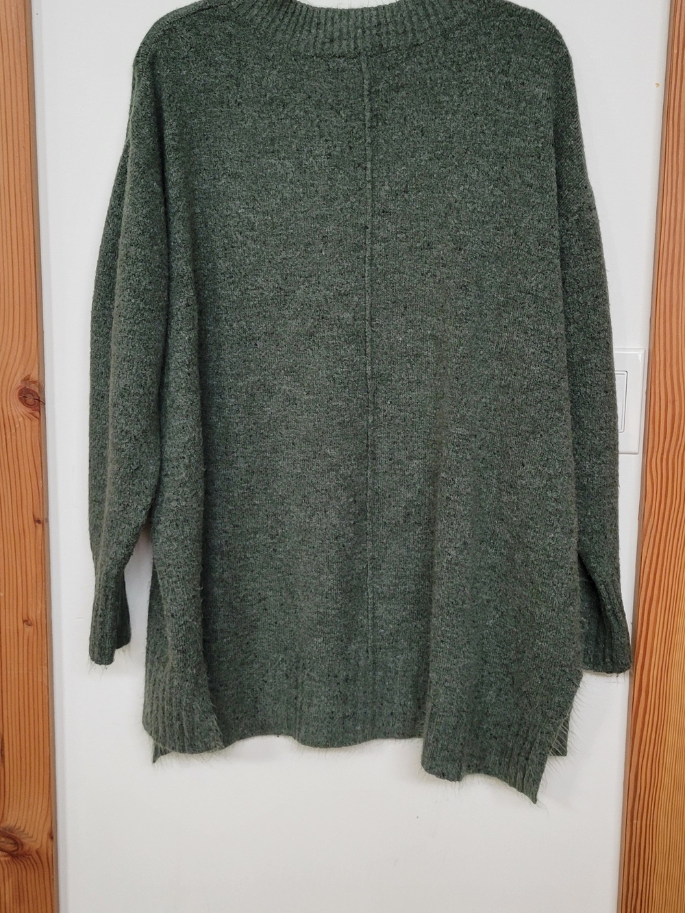 George Ultra Soft V-Neck Olive Green Knit High-Low Sweater - Picture 2 of 4